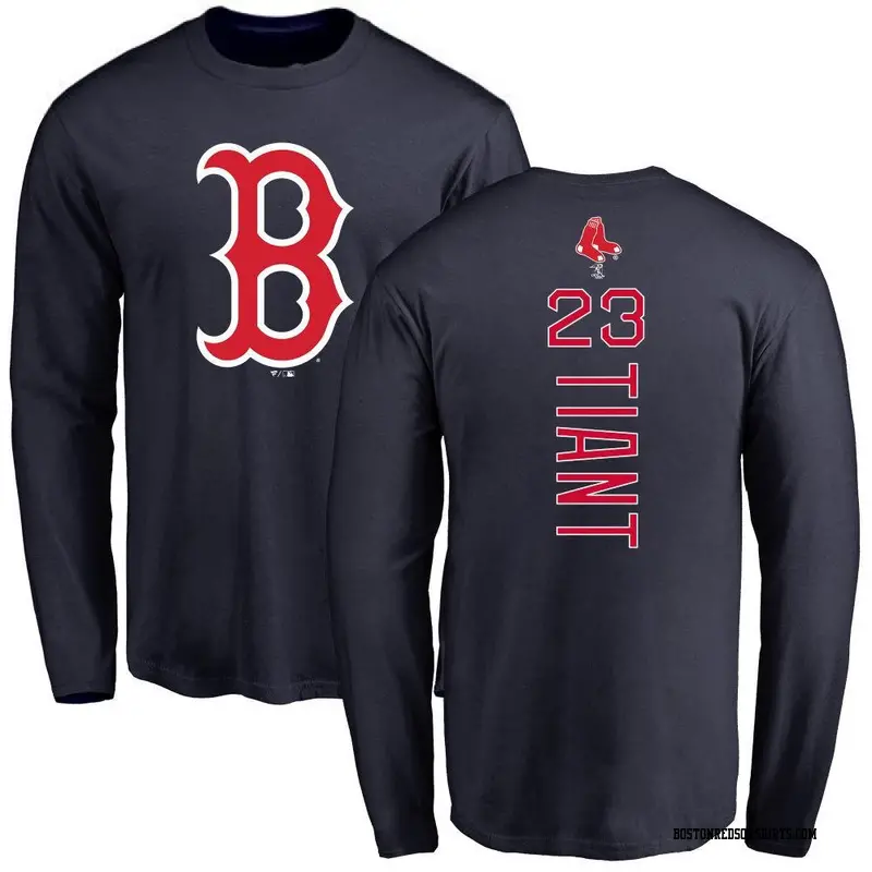 Men's Boston Red Sox ＃23 Luis Tiant Navy Backer Long Sleeve T-Shirt