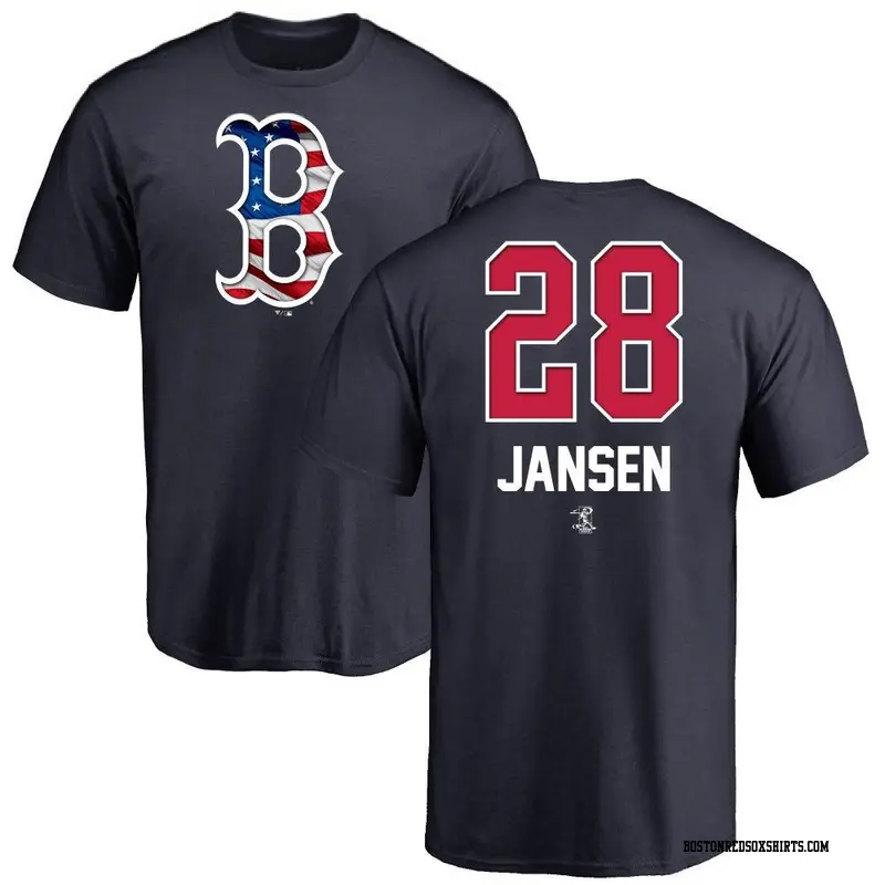 Men's Boston Red Sox ＃28 Danny Jansen Navy Name and Number Banner Wave T-Shirt