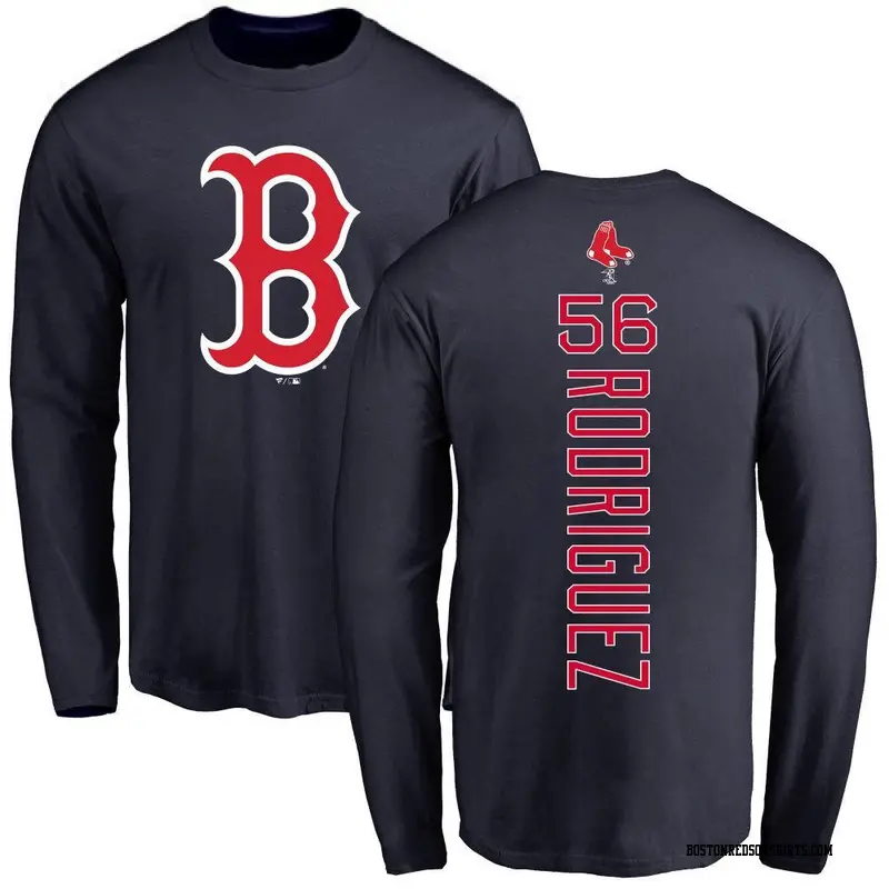 Men's Boston Red Sox ＃56 Joely Rodriguez Navy Backer Long Sleeve T-Shirt