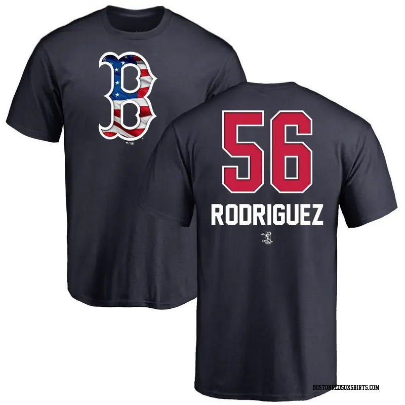 Men's Boston Red Sox ＃56 Joely Rodriguez Navy Name and Number Banner Wave T-Shirt