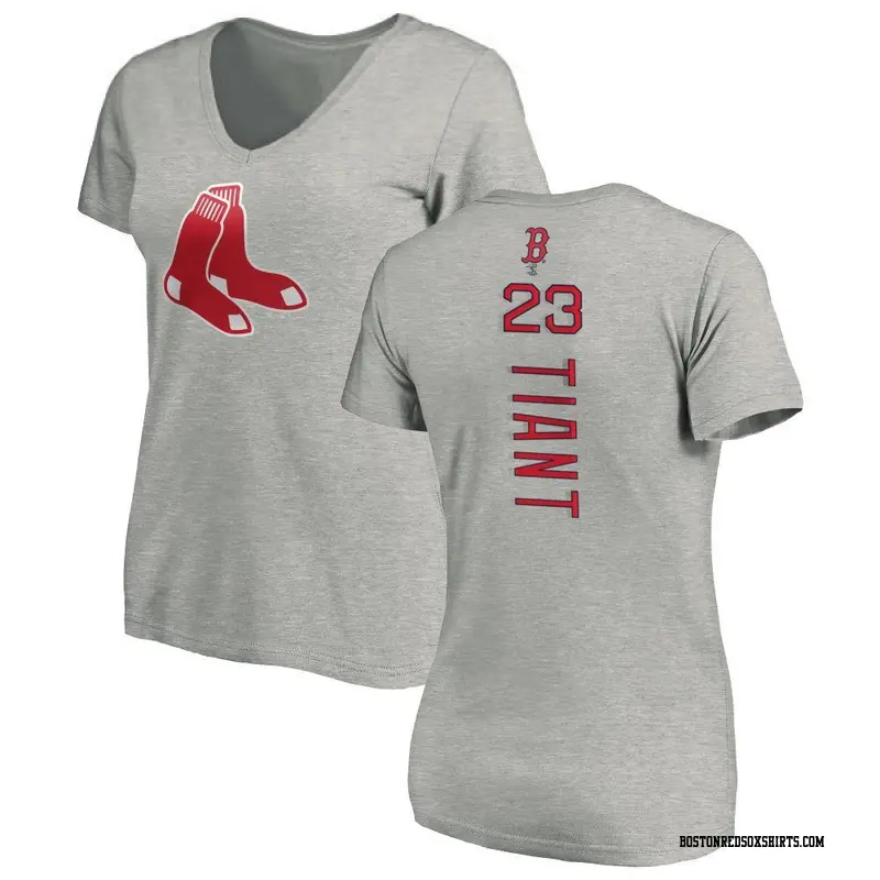 Women's Boston Red Sox ＃23 Luis Tiant Ash Backer Slim Fit T-Shirt