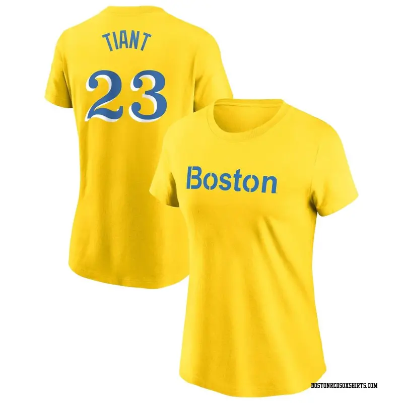 Women's Boston Red Sox ＃23 Luis Tiant Gold City Connect Name & Number T-Shirt