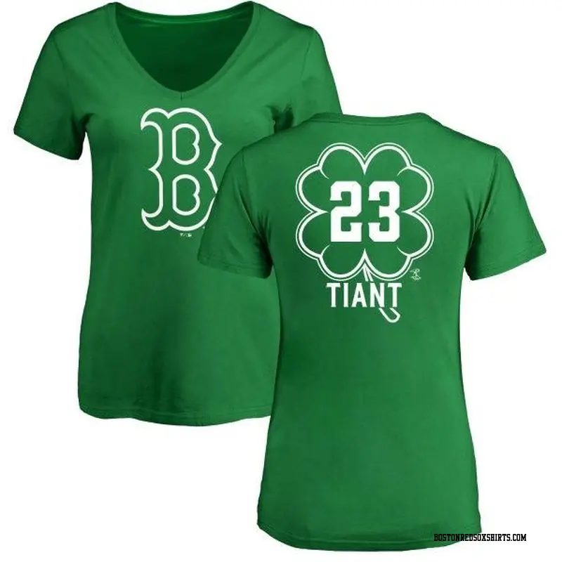 Women's Boston Red Sox ＃23 Luis Tiant Green Branded Dubliner Name & Number V-Neck T-Shirt Kelly