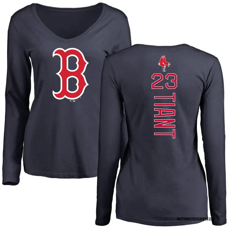 Women's Boston Red Sox ＃23 Luis Tiant Navy Backer Slim Fit Long Sleeve T-Shirt