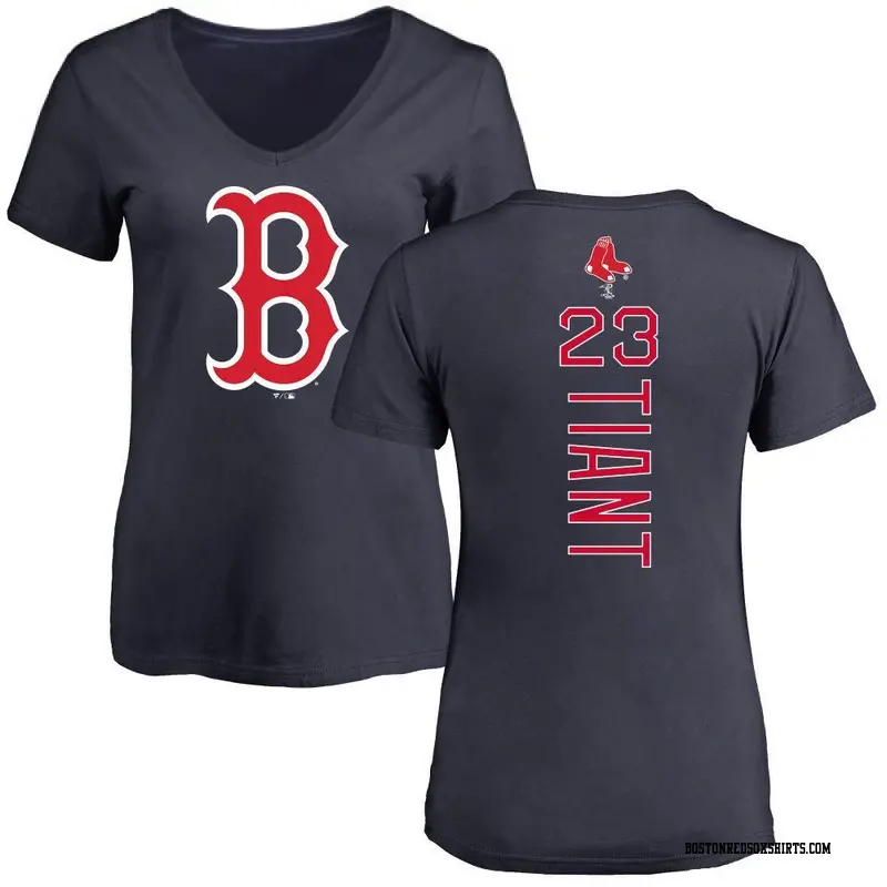 Women's Boston Red Sox ＃23 Luis Tiant Navy Backer Slim Fit T-Shirt