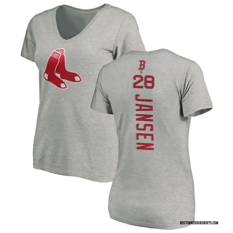 Women's Boston Red Sox ＃28 Danny Jansen Ash Backer Slim Fit T-Shirt