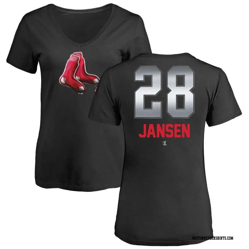 Women's Boston Red Sox ＃28 Danny Jansen Black Midnight Mascot V-Neck T-Shirt