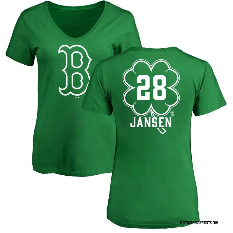 Women's Boston Red Sox ＃28 Danny Jansen Green Dubliner Name & Number V-Neck T-Shirt Kelly