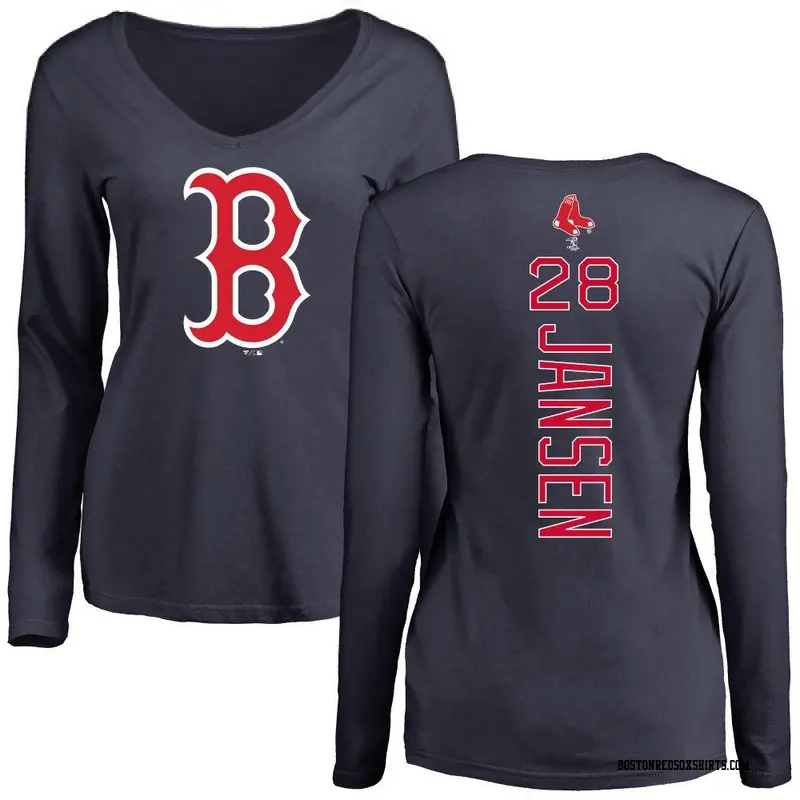 Women's Boston Red Sox ＃28 Danny Jansen Navy Backer Slim Fit Long Sleeve T-Shirt