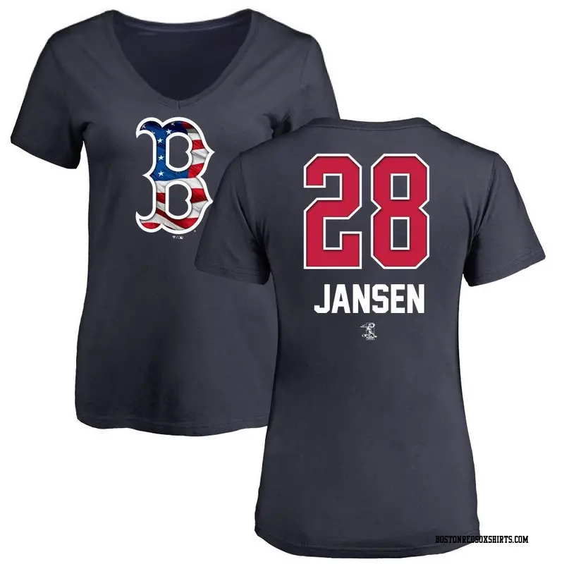 Women's Boston Red Sox ＃28 Danny Jansen Navy Name and Number Banner Wave V-Neck T-Shirt