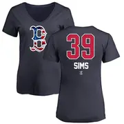 Women's Boston Red Sox ＃39 Lucas Sims Navy Name and Number Banner Wave V-Neck T-Shirt