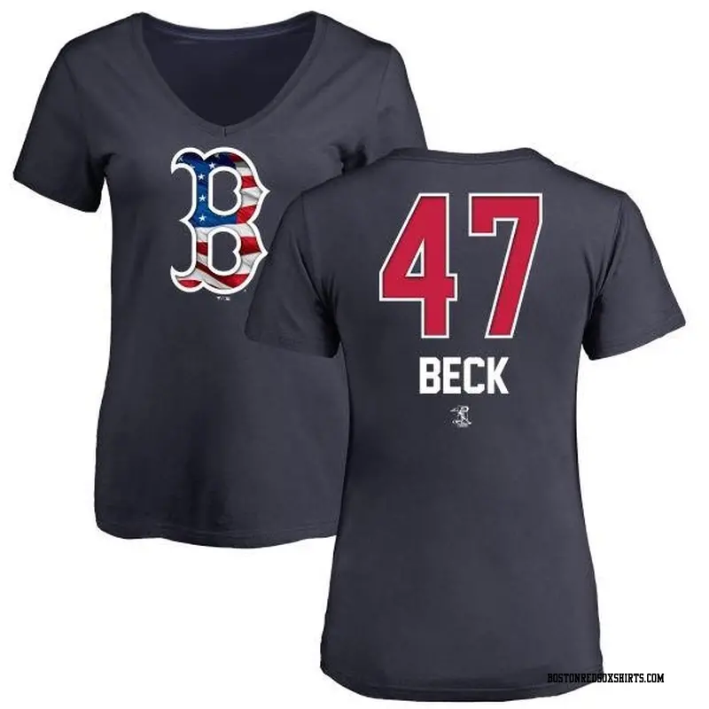 Women's Boston Red Sox ＃47 Rod Beck Navy Branded Name and Number Banner Wave V-Neck T-Shirt