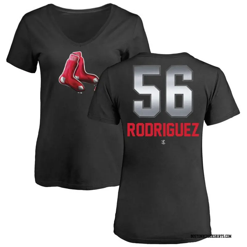 Women's Boston Red Sox ＃56 Joely Rodriguez Black Midnight Mascot V-Neck T-Shirt