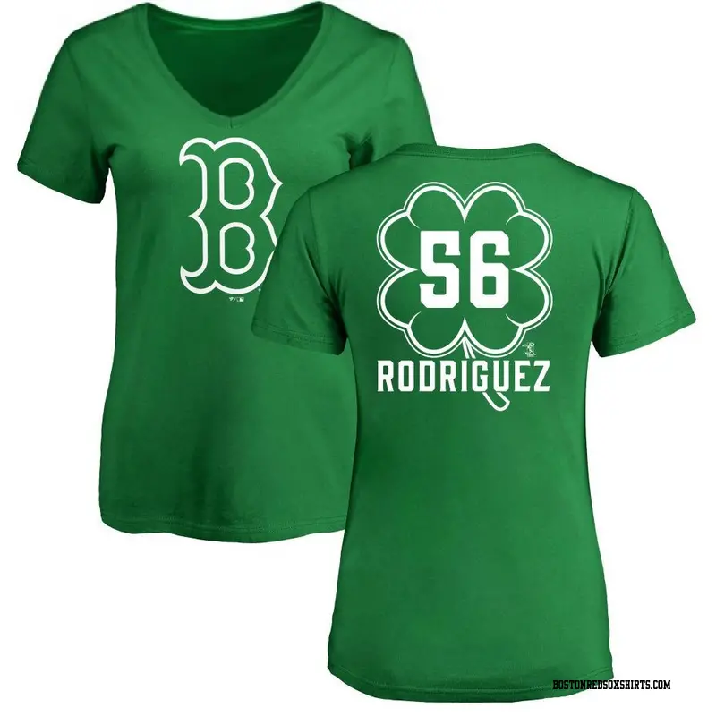 Women's Boston Red Sox ＃56 Joely Rodriguez Green Dubliner Name & Number V-Neck T-Shirt Kelly