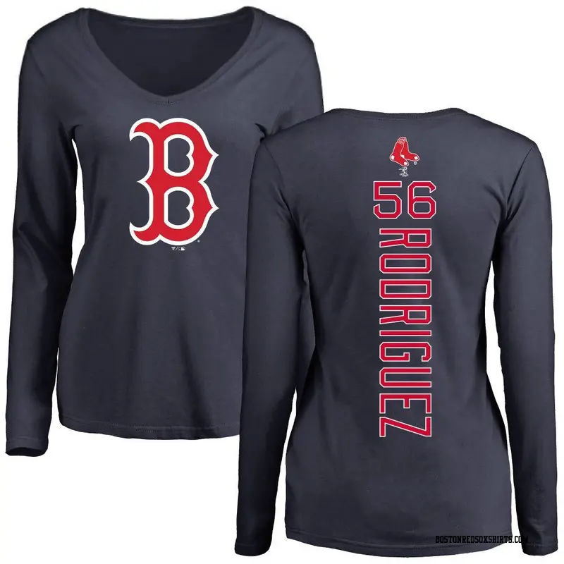 Women's Boston Red Sox ＃56 Joely Rodriguez Navy Backer Slim Fit Long Sleeve T-Shirt