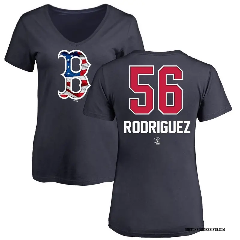 Women's Boston Red Sox ＃56 Joely Rodriguez Navy Name and Number Banner Wave V-Neck T-Shirt