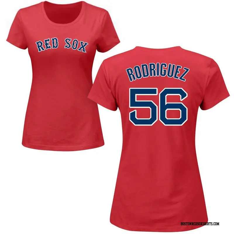 Women's Boston Red Sox ＃56 Joely Rodriguez Red Roster Name & Number T-Shirt